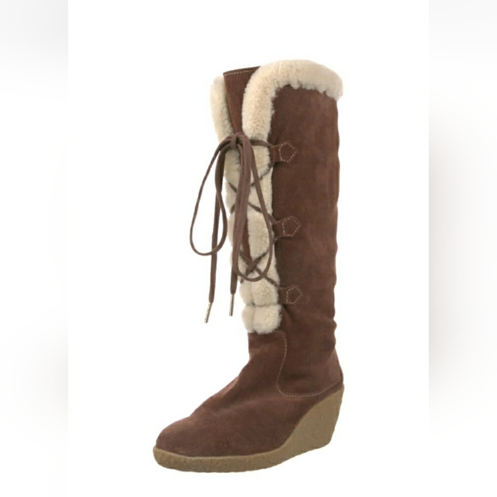 Size 7 Michael Kors Warm suede Lace Up Wedge Winter Boota Womens